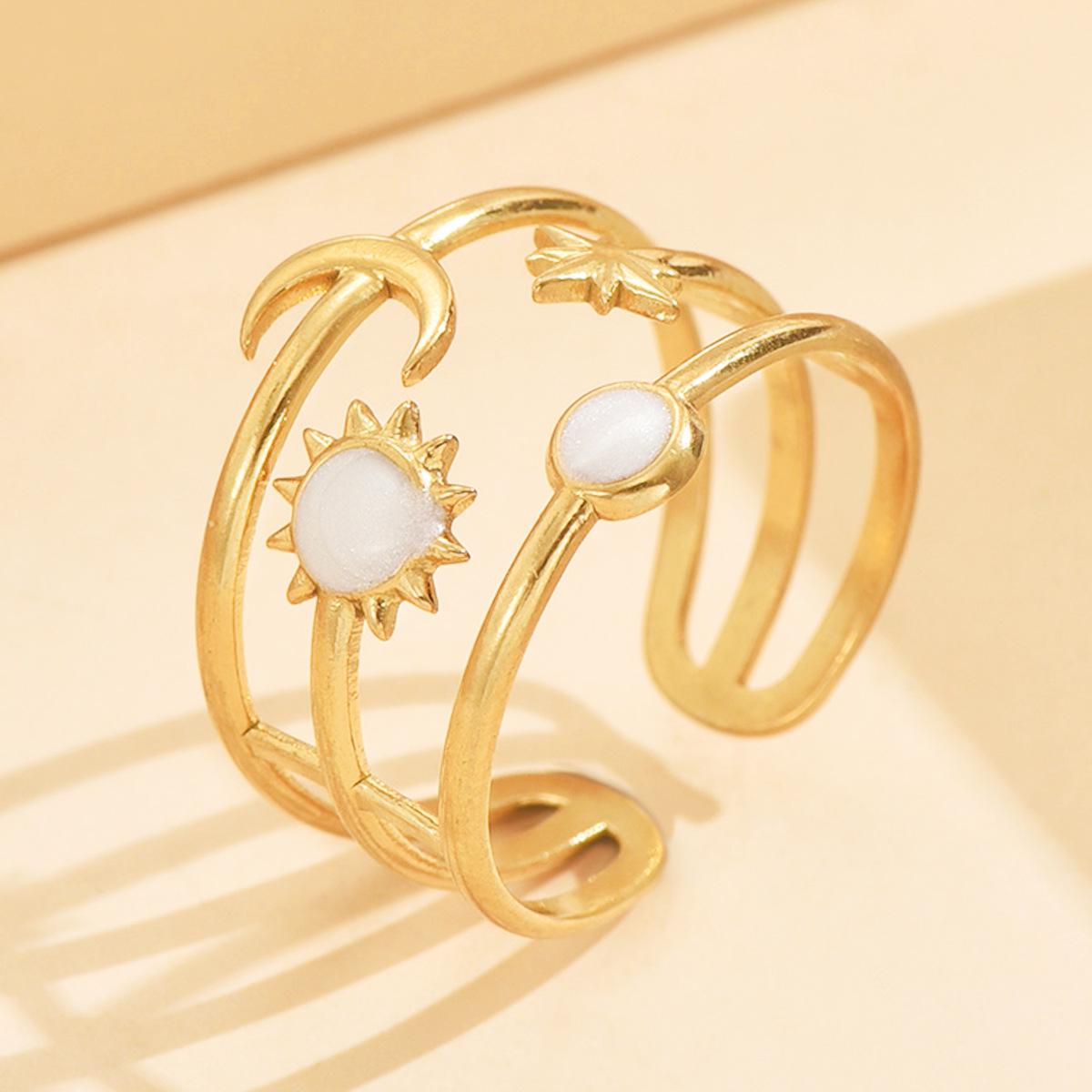 Retro Drip Glaze Enamel Star & Moon Adjustable Stainless Steel Ring