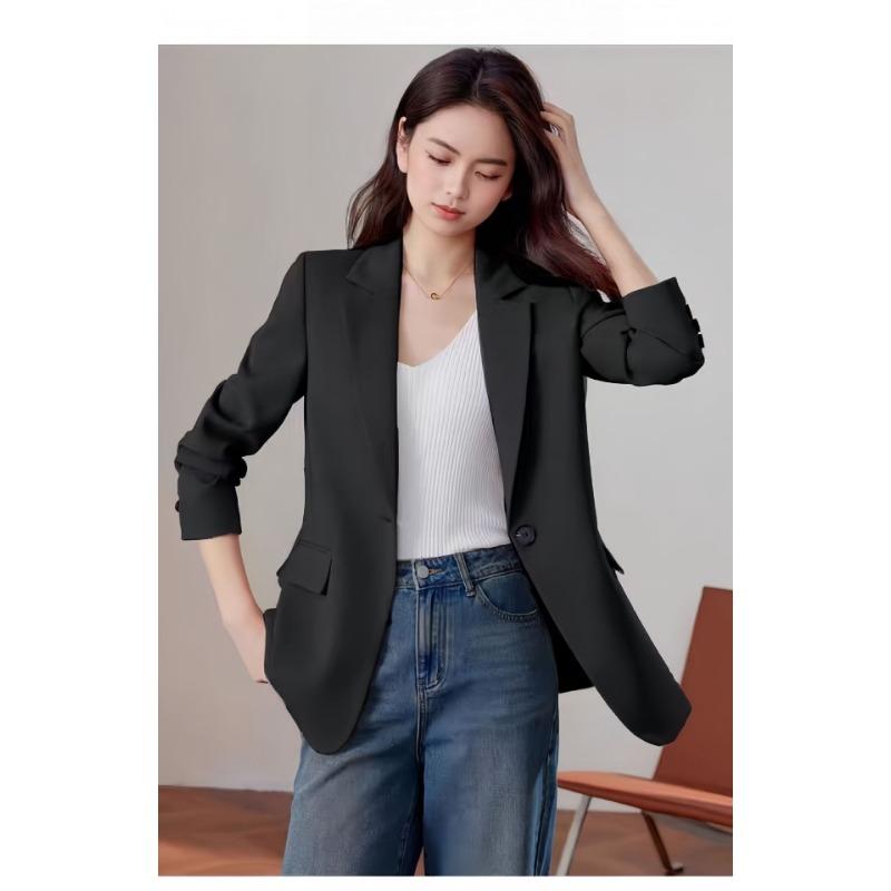Autumn Winter Korean Fashion Solid Color Button Blazer Women Loose Casual Cardigan Suit Coat Outwear