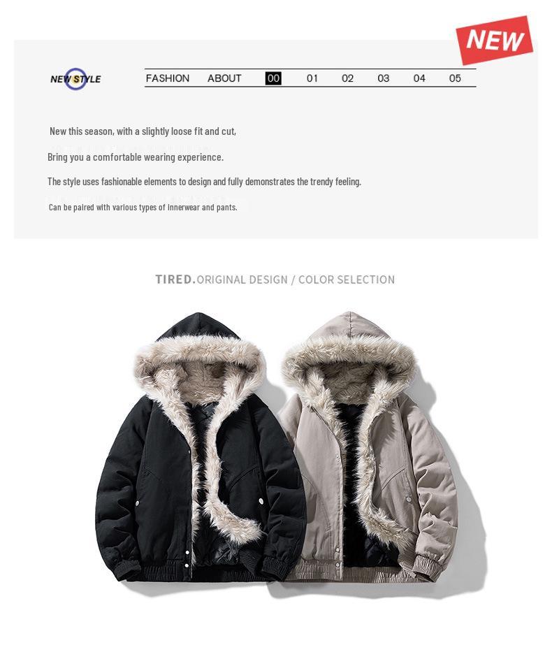Unisex Thick Plush Vulture Hooded Cotton Winter Jacket