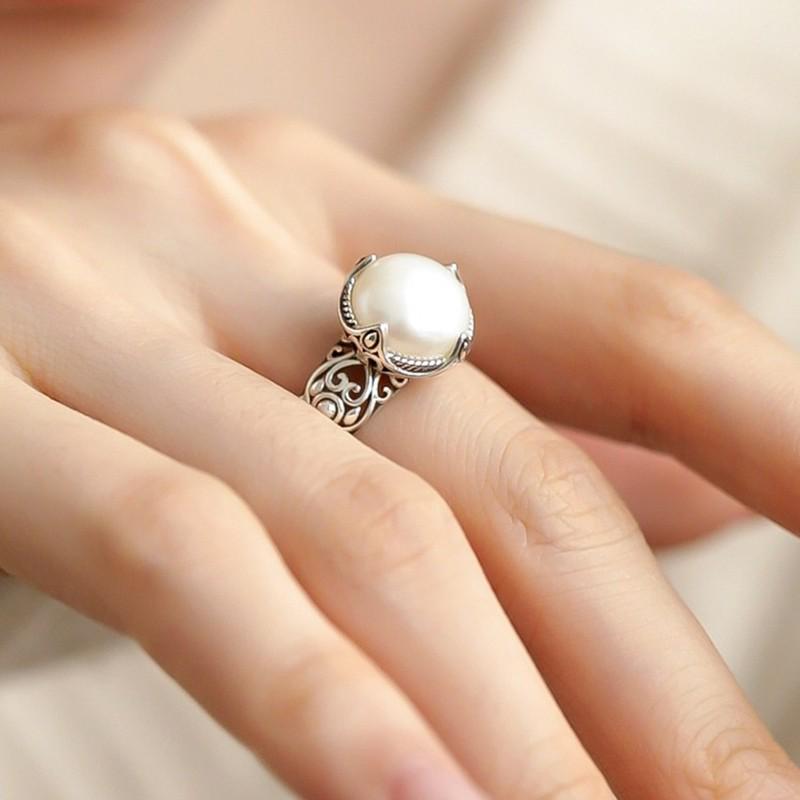 2025 New Luxe Retro Open Ring In S925 Sterling Silver with Double Pearls for Women
