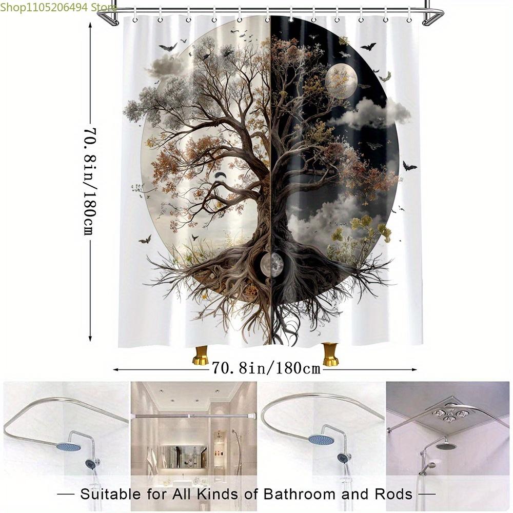 1pc Nature Tree of Life Shower Curtain 70.8x70.8 Inches Bathroom Decor with 12 Hooks