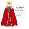 King Costume for Girls Aldult Red Cloak Robe Crown Boys Royal Prince Cape Halloween Cosplay Dress Up