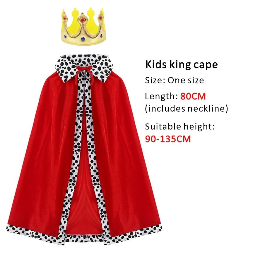 King Costume for Girls Aldult Red Cloak Robe Crown Boys Royal Prince Cape Halloween Cosplay Dress Up