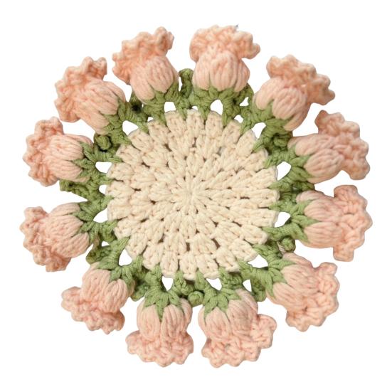 Crochet Rose Bouquet Coaster Heat-resistant DIY Handmade Knitting Flower Coffee Mug Cup Mat Kitchen Countertop Table Desk Decoration