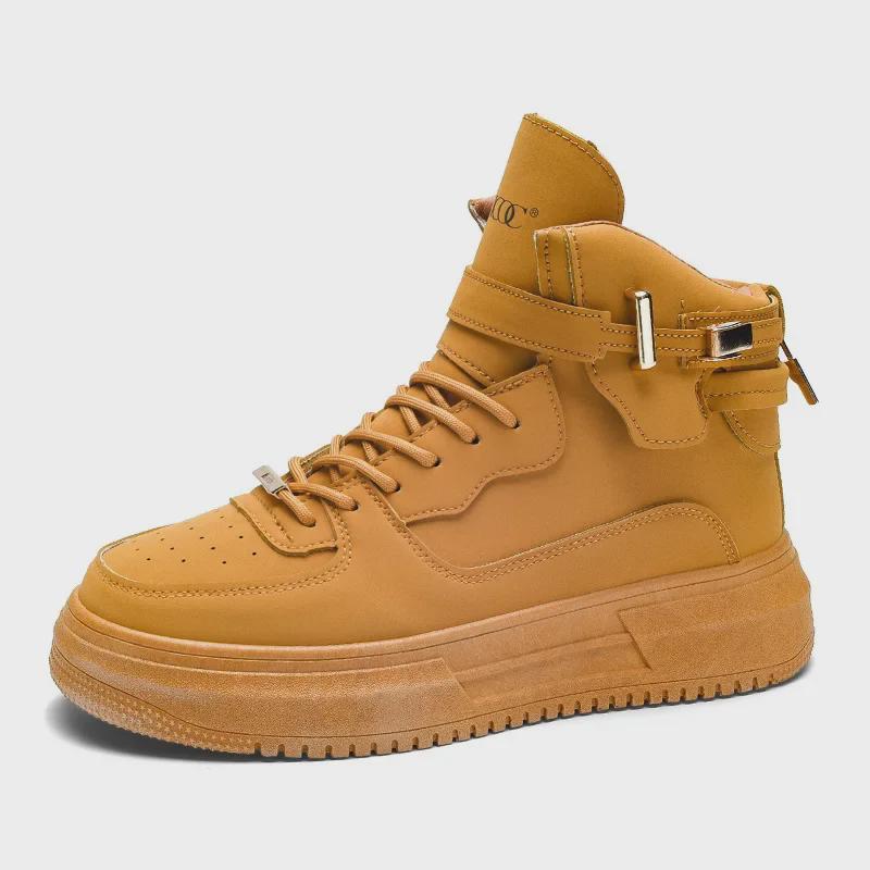 Men's 2024 Autumn/Winter High-Top Casual White Sneakers - Retro Korean Style, All-Match, Thick Sole