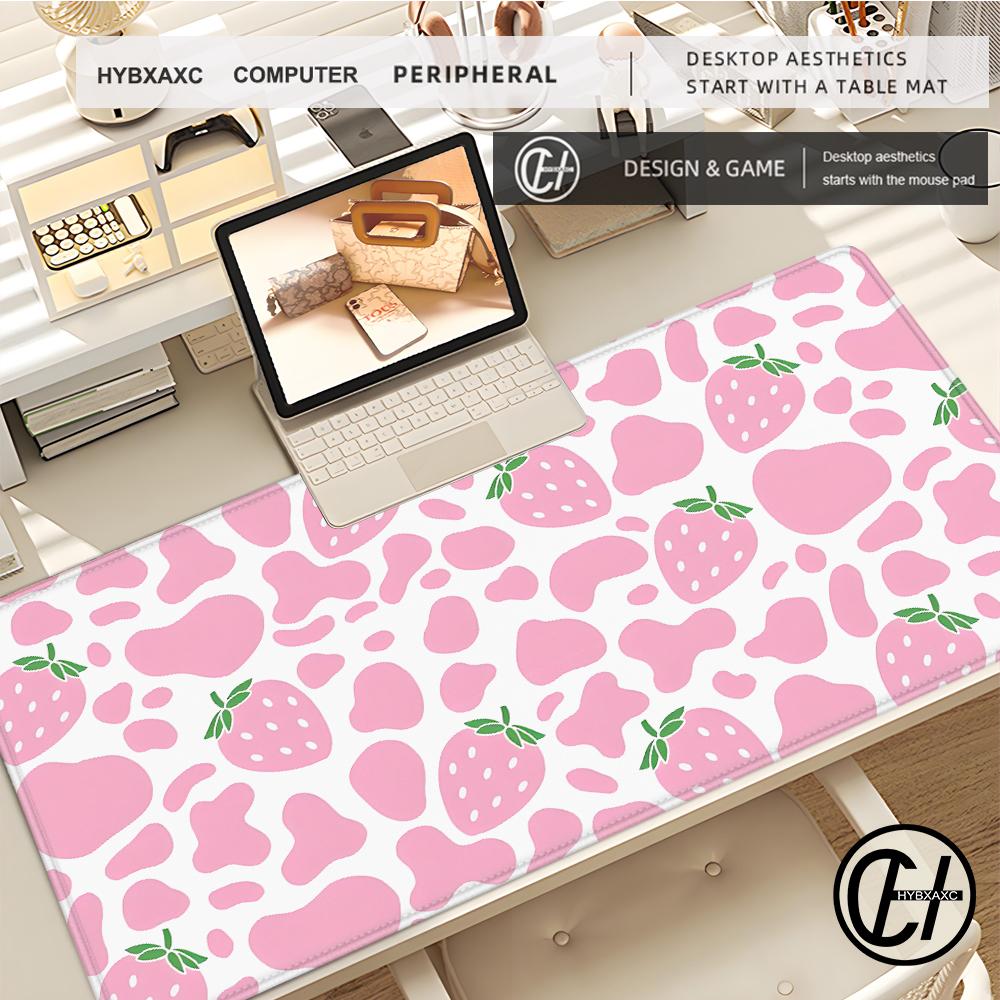 Strawberry Desk Mat Kawaii Mousepad Pink Cute milk sakura cherry blossom pattern Pastel aesthetic deskmat XXL gaming mouse pads