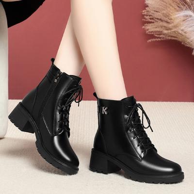 British Martin Boots for Women, New Winter Velvet Versatile Platform Short Boots, Spring and Autumn Single Boots