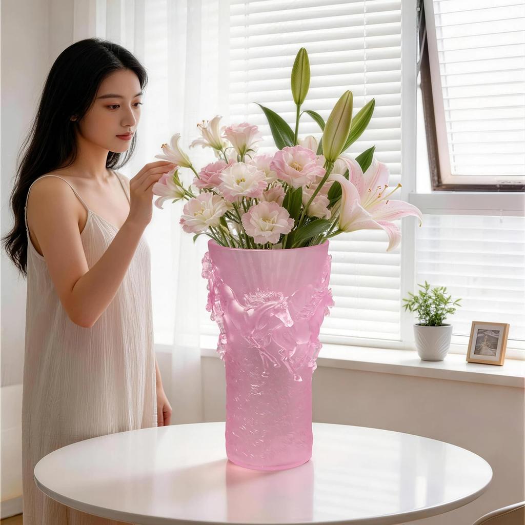 Aris & Juno Eight Horses Vase, LIULI Success Decor, Traditional Chinese Home Office Feng Shui Blessing