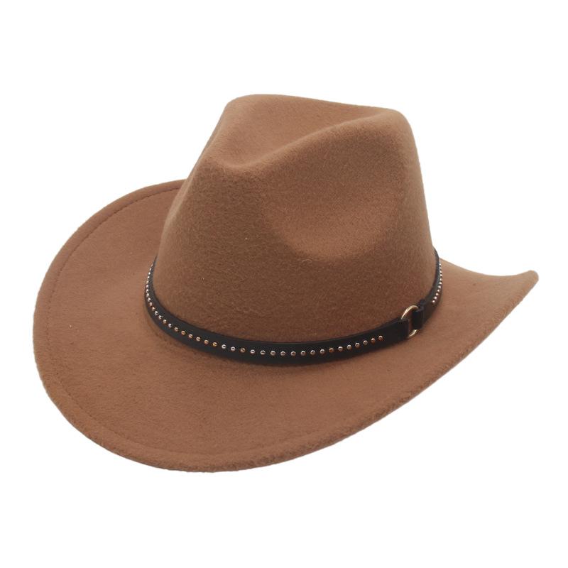 Rivet Belt Decorative Warped Edge Cowboy Hat Western Wind Curved Edge Top Hat Men'S And Women'S Hats
