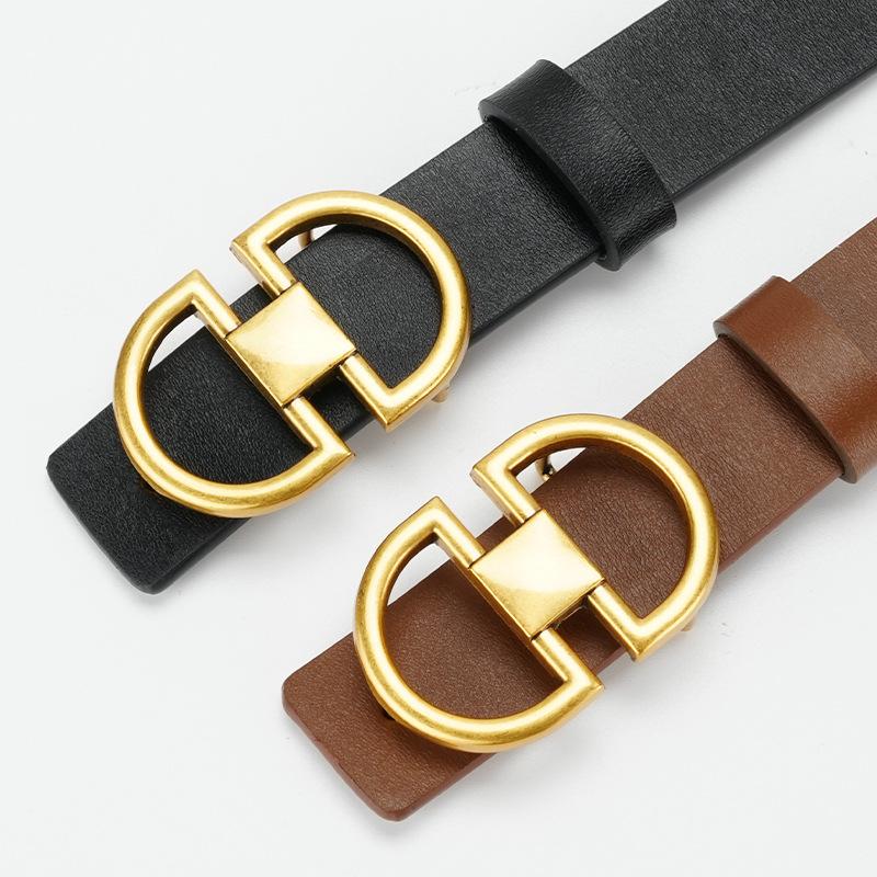Women's Casual Belt Formal Wear New Smooth Plate Buckle Punched Genuine Leather Cowhide Belt