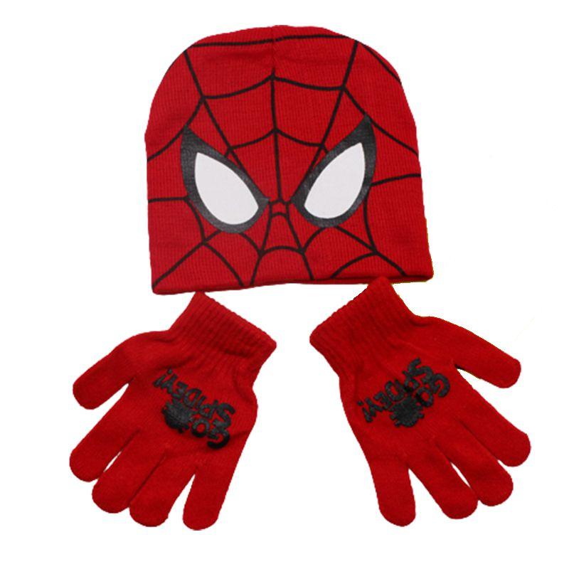 Minions Spiderman Children Cartoon Knitted Hat Gloves Winter Warm Suit Years 16