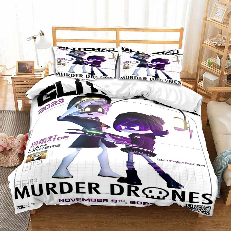 Murder Drones Anime Bedding Set Duvet Cover Pillow Case Children's Bedroom Bed Three-piece Set Single Double King Bed Set Gift