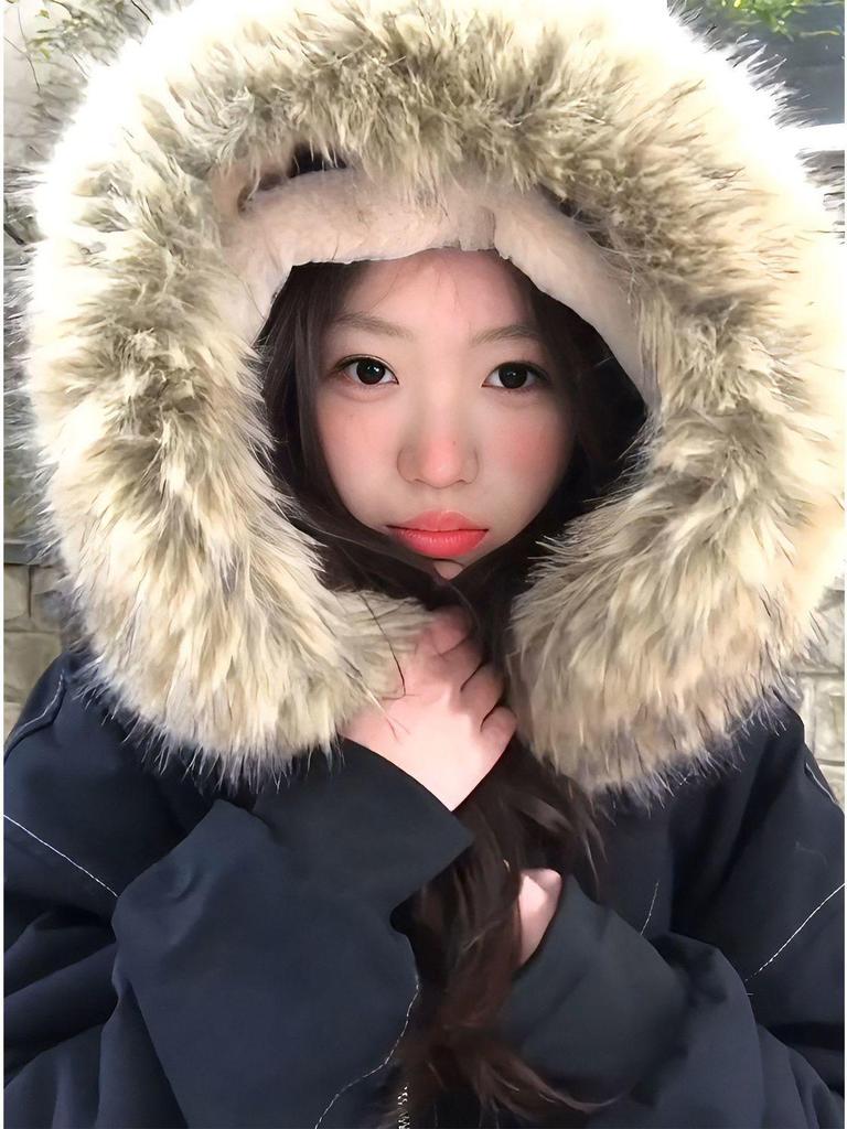 Women's 2025 Korean Style Fleece-Lined Thickened Parka - Cotton-Padded Winter Jacket