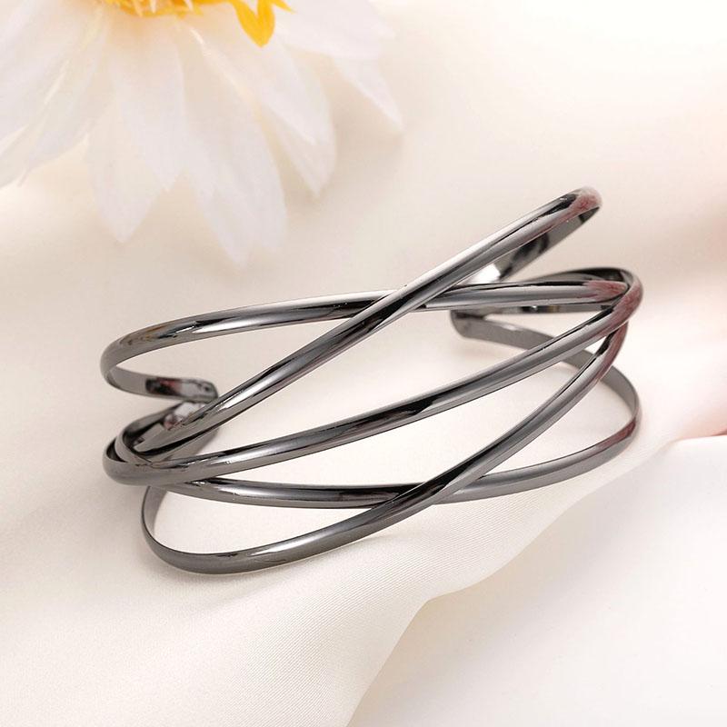 Punk Vintage C-Shaped Opening Bracelets for Women Fashion Simple Cross Layered Metal Cuff Bangle Female Party Daily Jewelry