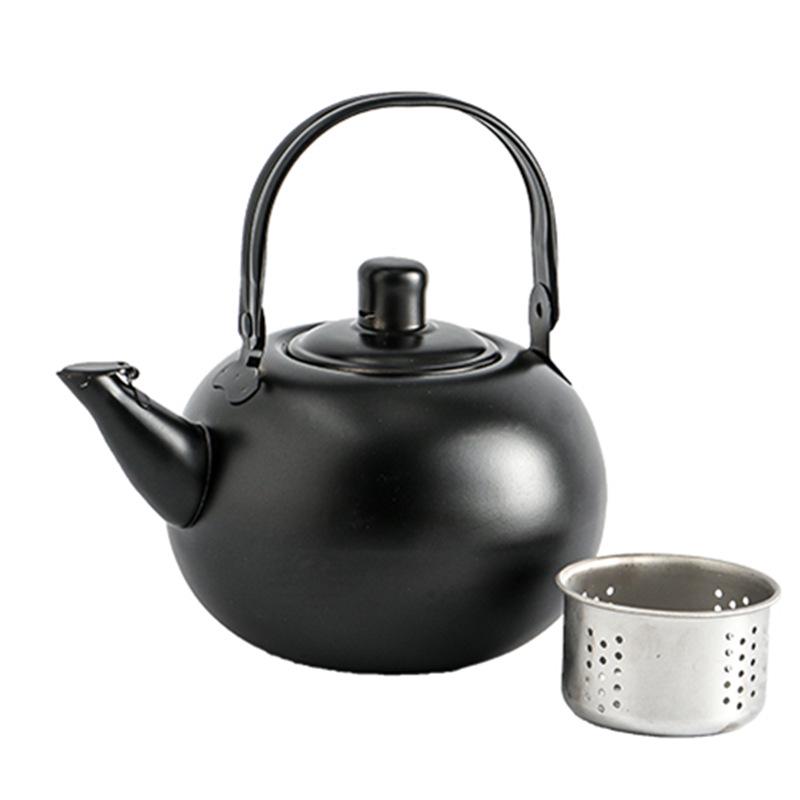 Thickened Stainless Steel Black Classical Teapot for Restaurant and Hotel, Induction-Compatible, Small Tea Art Kettle.