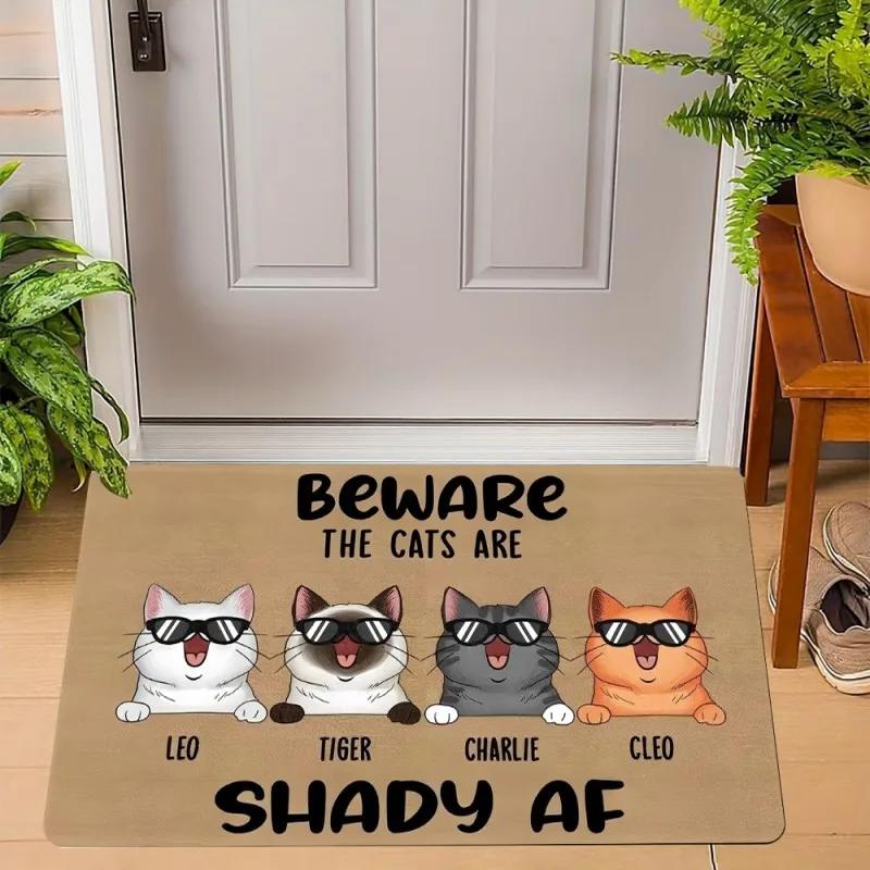 Cute Cats Print Welcome Doormat Non-Slip Machine Washable Carpet for Living Room Bedroom Bathroom Kitchen and Laundry Rug