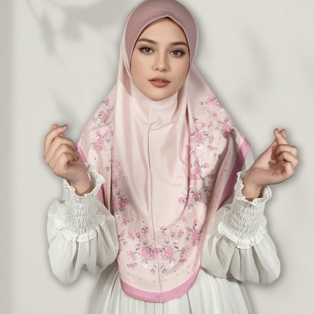 Breathable Eid Al-Fitr Long Floral Turban Adjustable Ethnic Style Printed Arab Lady Headscarf Elastic Long Hijab Head Wrap Daily