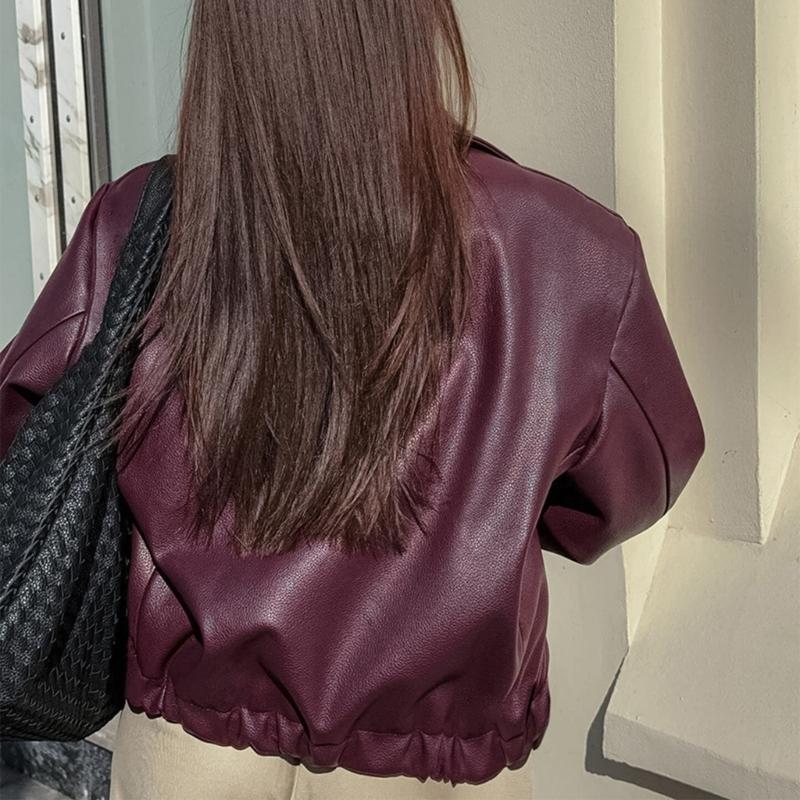 Cropped Jackets Faux Leather Jackets Casual Zip Up Motos Bike Coat Outwear Motorcycle Short Coat Fall Clothes