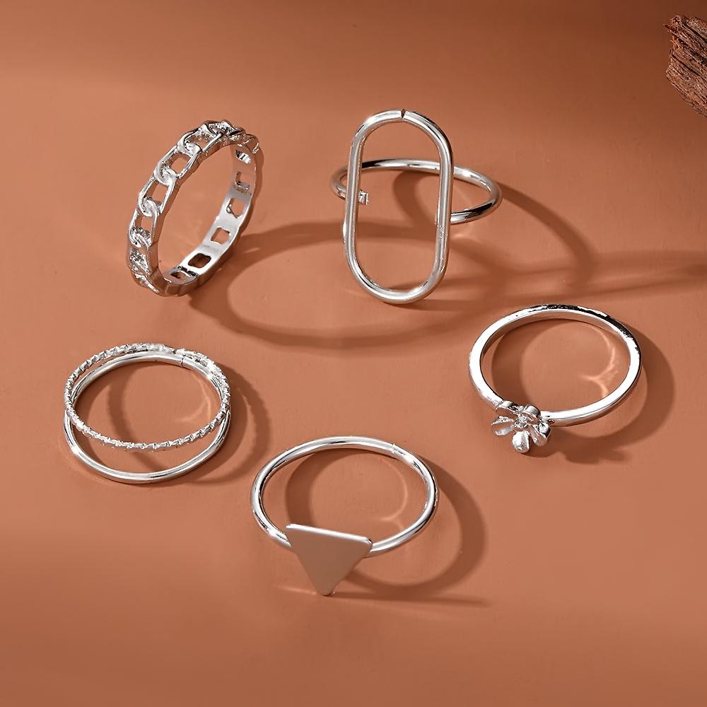 2023 Korean Simple Women Nightclub Ring Party Ring Geometric Carving Girl Student Ring Triangle Hollow Out Ring Set Combination