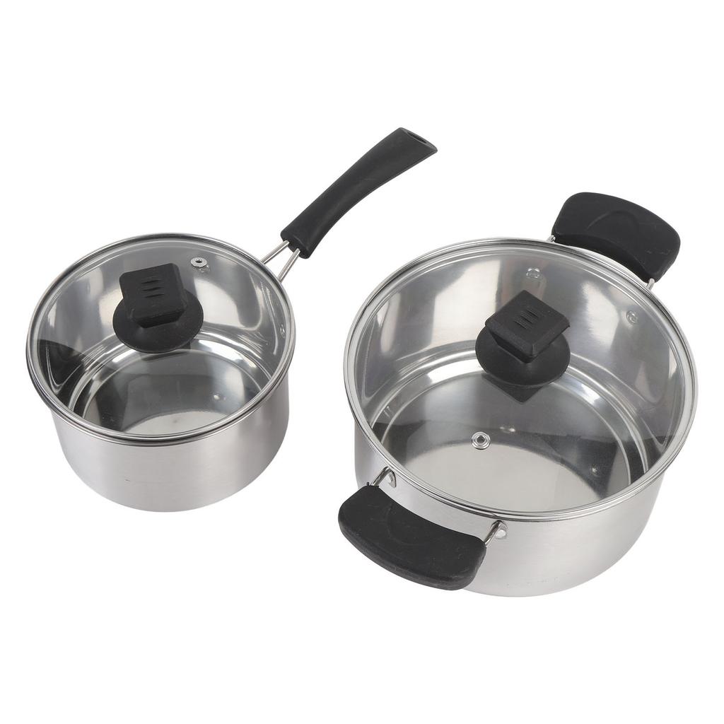 Stainless Steel Saucepan Milk Pan with Long Heatproof Handle Stockpot with 2 Ear Handles Cooking