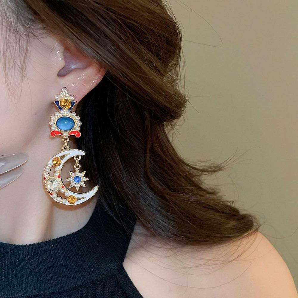 Ear Jewelry Vintage Earrings Women Light Luxury Moon Stud Earrings Star Pendant Earrings  Gift