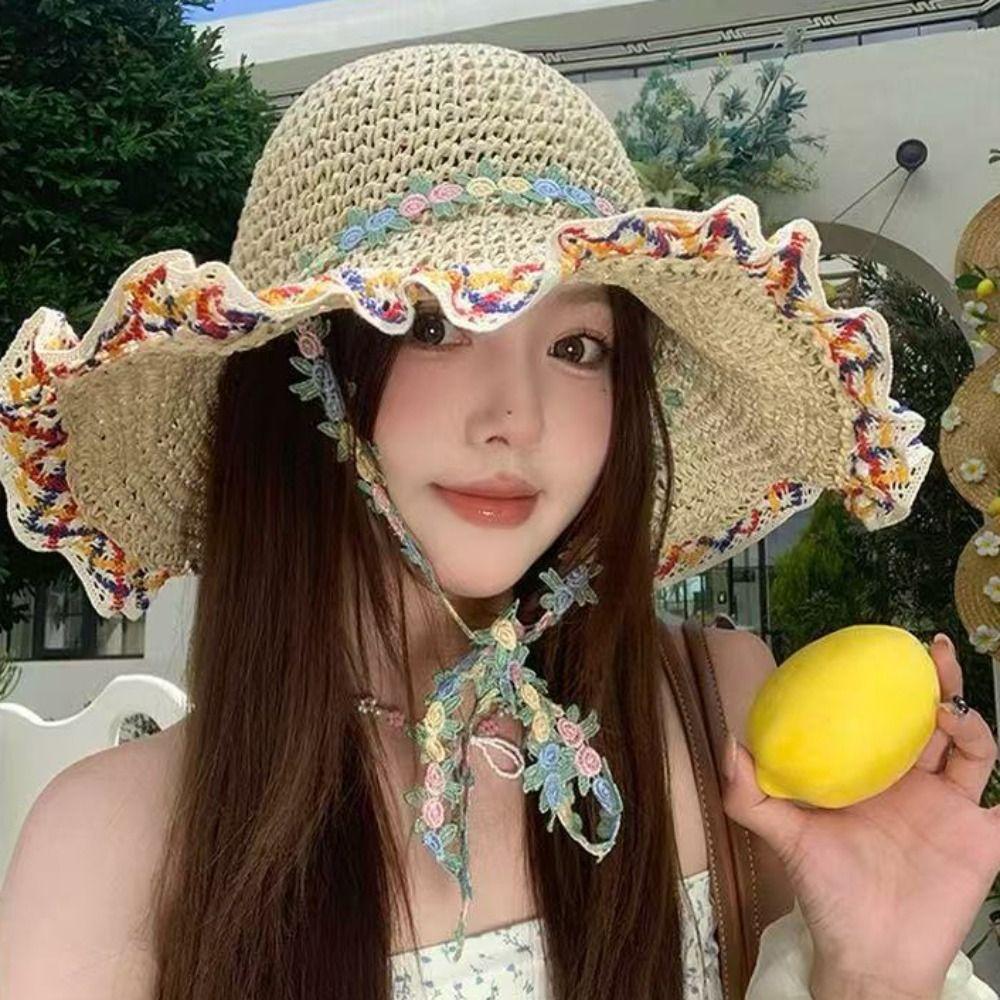 Elegant Woman's Straw Hat INS Outdoor Beach Hat Fashion Women's Sun Visor Hats  Beach Holiday