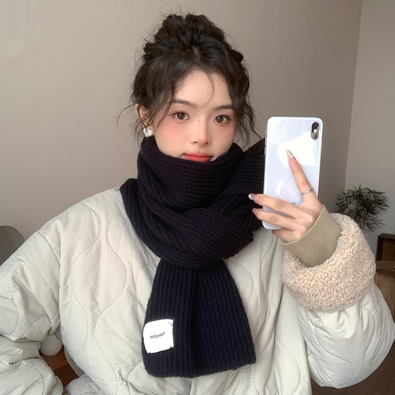 New red knitted scarf men's and women's winter Christmas student couple thickened wool scarf