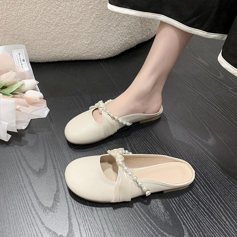 Women's 2025 Spring Closed-Toe Backless Flat Slippers for Outdoor Wear