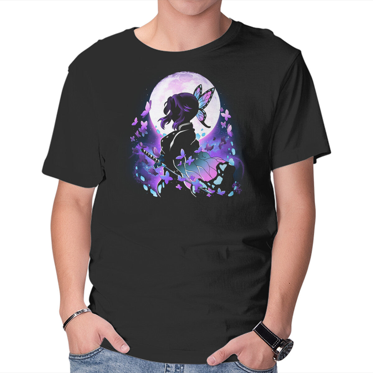 Unisex Crew Neck T-Shirt Master Butterflies Graphic Short Sleeve Casual Tee L