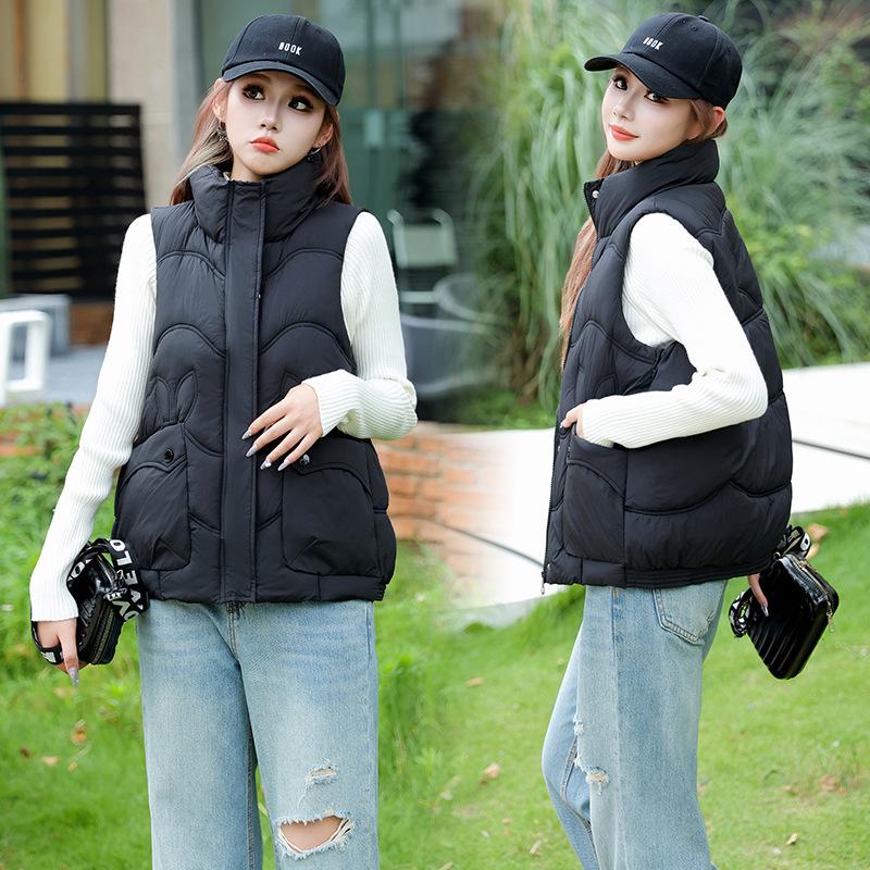 Short Women's Down Cotton Vest Fashion Vest Autumn New Loose Versatile Vest Kan Stand-up Collar