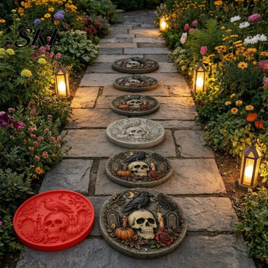 Handmade Pathway Stepping Stones Silicone Stone Mold for Halloween DIY Garden Pathway, Flexible Reusable Casting Concrete Molds Cement, Sunflower Cat