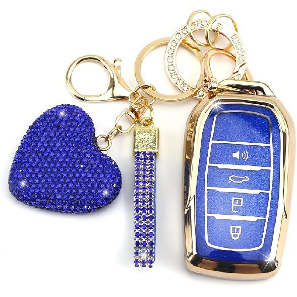 Key Fob Cover With Diamond Keychain Fit For Toyota Car Key Holder Compatible With Camry 2025, Venza -2024, RAV4 Prime, Land Cruiser, Fortuner, Grand