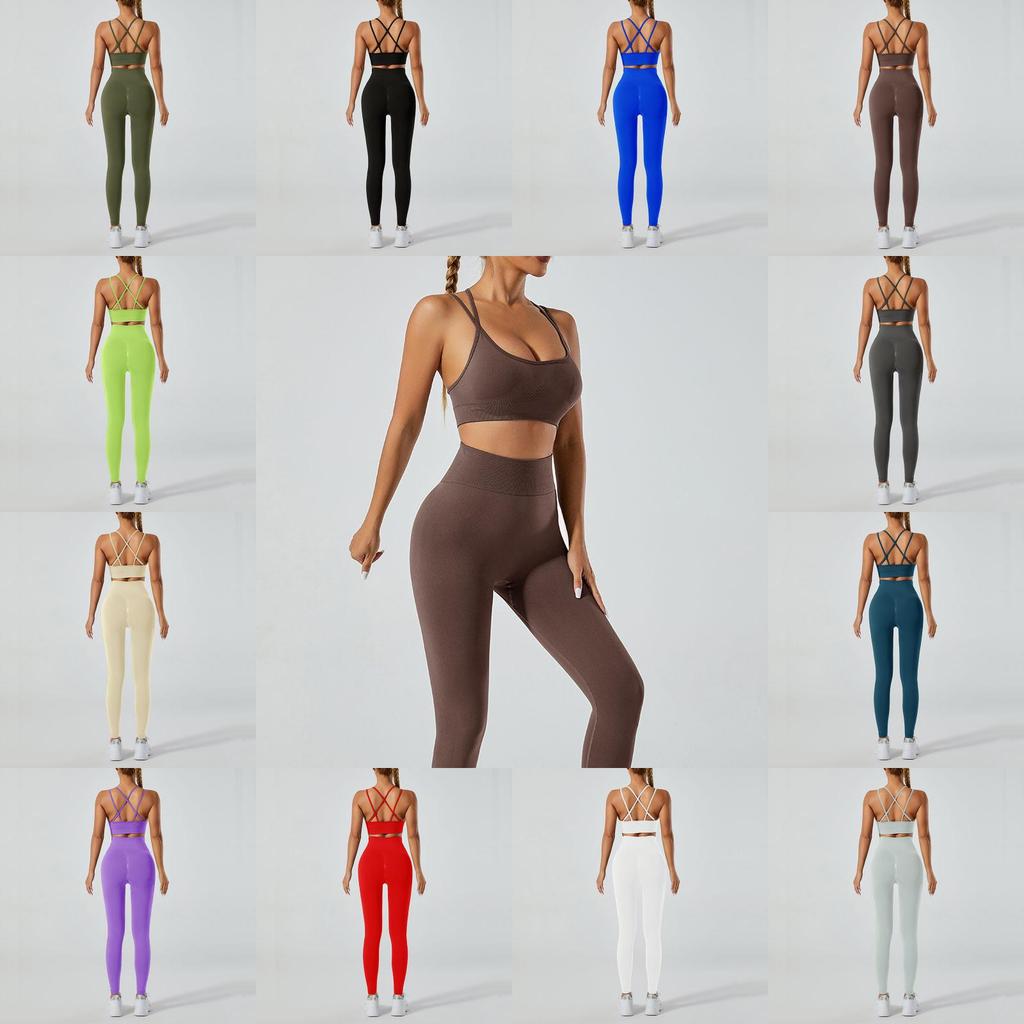 Completo Yoga da Donna con Top con Schiena a Croce e Leggings a Vita Alta per Fitness e Pratica Yoga