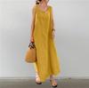 Summer Sleeveless Beautiful Long Maxi Mori Girl Loose Plus Simple Yellow [kisetsumate] Women's Cotton-Linen Dress, Dress, Linen-Style, Style, Fit,
