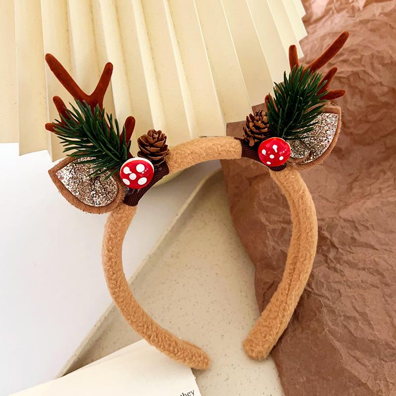 Christmas Headband Reindeer Antlers Horn Flower Hair Band Clasp Headwear for Kids Adult New Year Navidad Party Halloween Cosplay