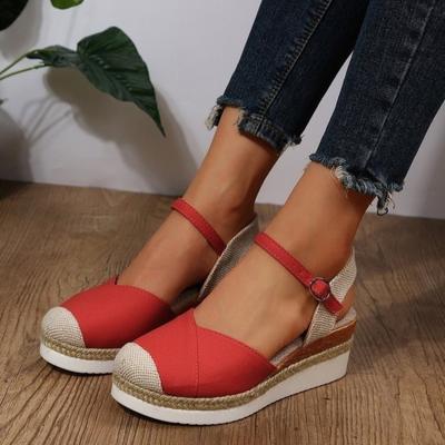 Moda 2024 Verano nuevas Sandalias de Cuña Mujer Hebilla Punta Cerrada Correa comodidad Zapatos Moda Talón de Cuña Suela Gruesa Sandalias Romanas