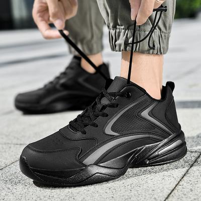Sports Shoes Autumn and Winter Leather Surface Waterproof and Velvet Warm Black Large Size Running Shoes