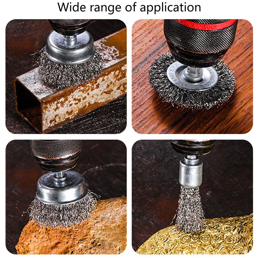 Hex Shank Steel Drill Wire Wheel Brush Set For Clamping 1/4in Electric Drill Efficient Rust Removal Surfaces Treatment