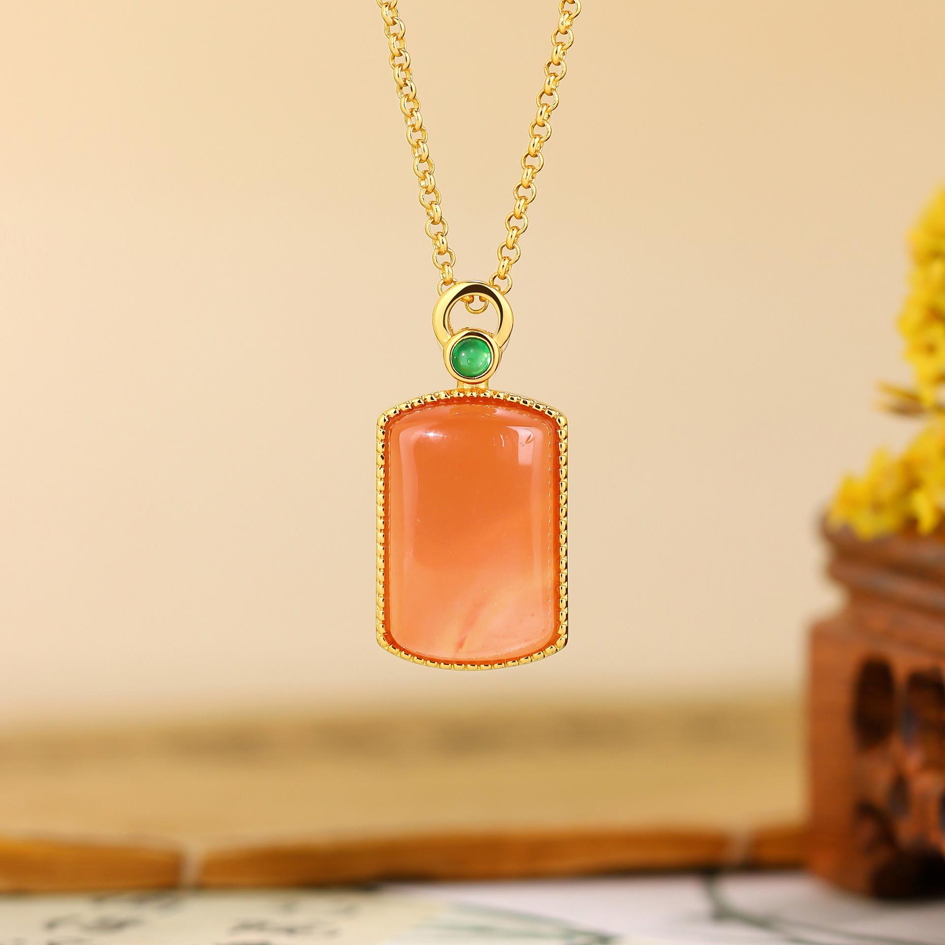 Chinese Style Gold-Plated Shui Nan Red Pendant Necklace for Women - Light Luxury Clavicle Chain Gold Plated