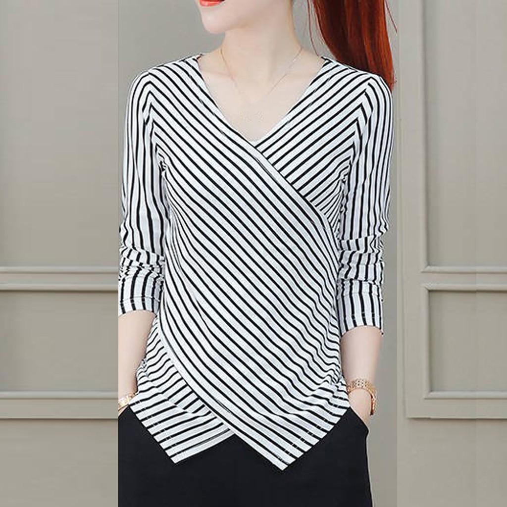 

Модная блузка женская рубашка с длинными рукавами и полосатой рубашкой с v-образным вырезом XXXL белый