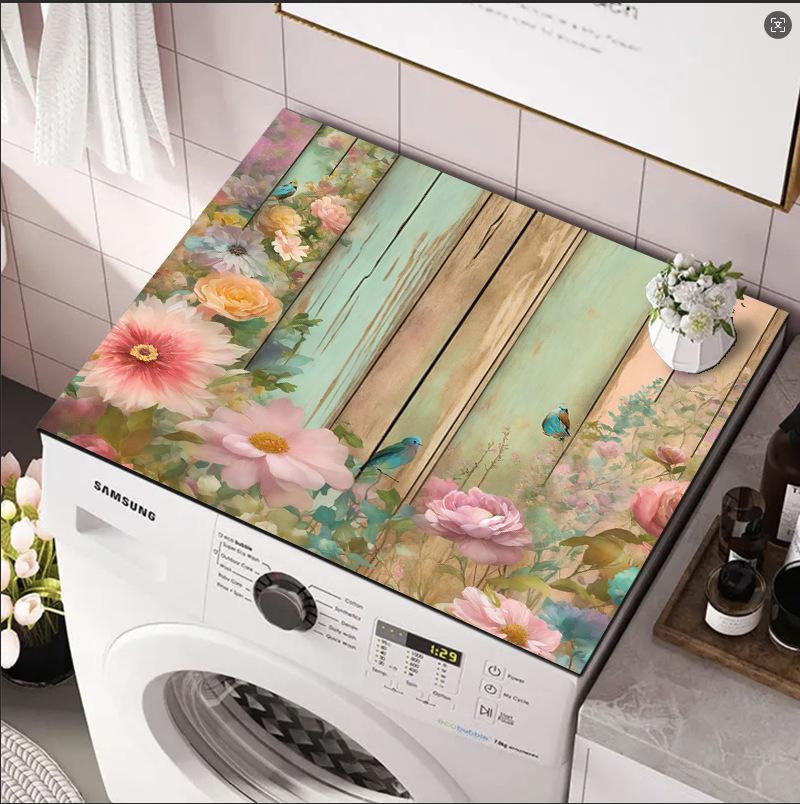 Blue Butterfly & Daisy Drain Mat Absorbent Non-Slip Washing Machine Dust Cover Pad, Dish Drying Mat for Kitchen, Laundry Room