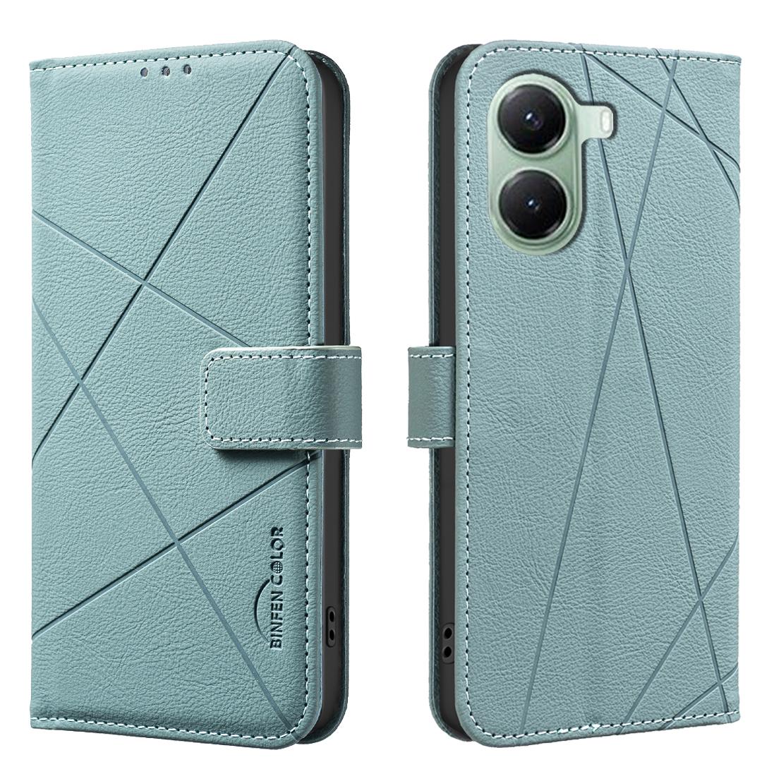 

For Xiaomi Redmi Turbo 4 5G/Xiaomi Poco X7 Pro 5G Case BINFEN COLOR BF35 Geometry Imprinted Leather Phone Cover RFID Blocking Wallet Stand Green