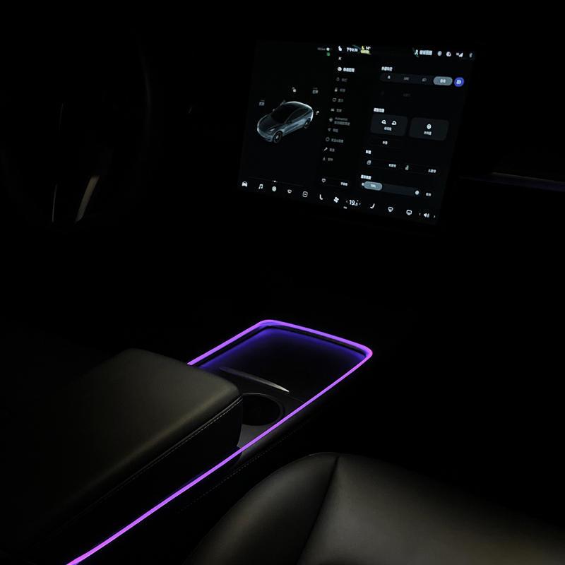 Tesla Model 3/Y Ambient Light App-Controlled Console LED Cup Panel - 64 Colors