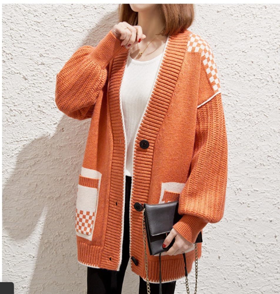 Cardigan Pattern Plain Ribbed Button Loose Warm Coat Cold Protection Long Sleeve Thick Thick Cardigan Warm Cardigan Warm Fluffy Soft Soft Casual Adult