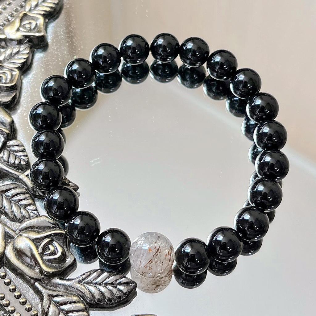 Natural Black Agate Black Gold Super Seven Design Bracelet Bracelet