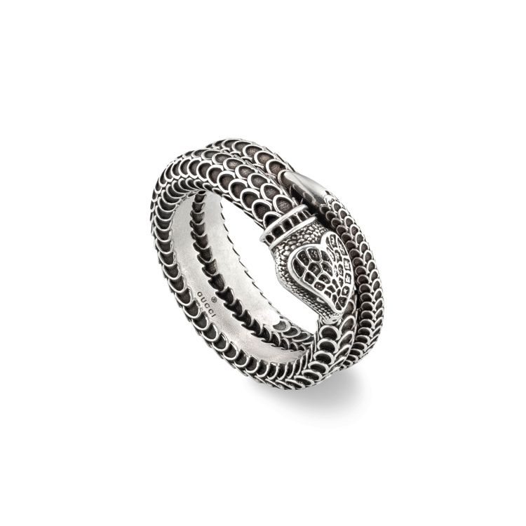 Gucci Garden Series Vintage Patina Textured Snake Pattern Ring Men Ring Silver 577294-J8400-0811