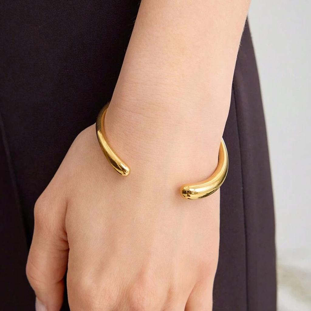 Yori Wasserdicht 316L Edelstahl Metall Geometrisch Offener Manschettenarmreif Armreif Statement Goldfarbe Textur Vintage Schmuck