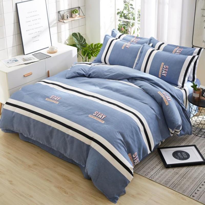 Flannel Plant Fiber Bedding Set Duvet Cover Sheet Pillowcase Student Dorm Single Double