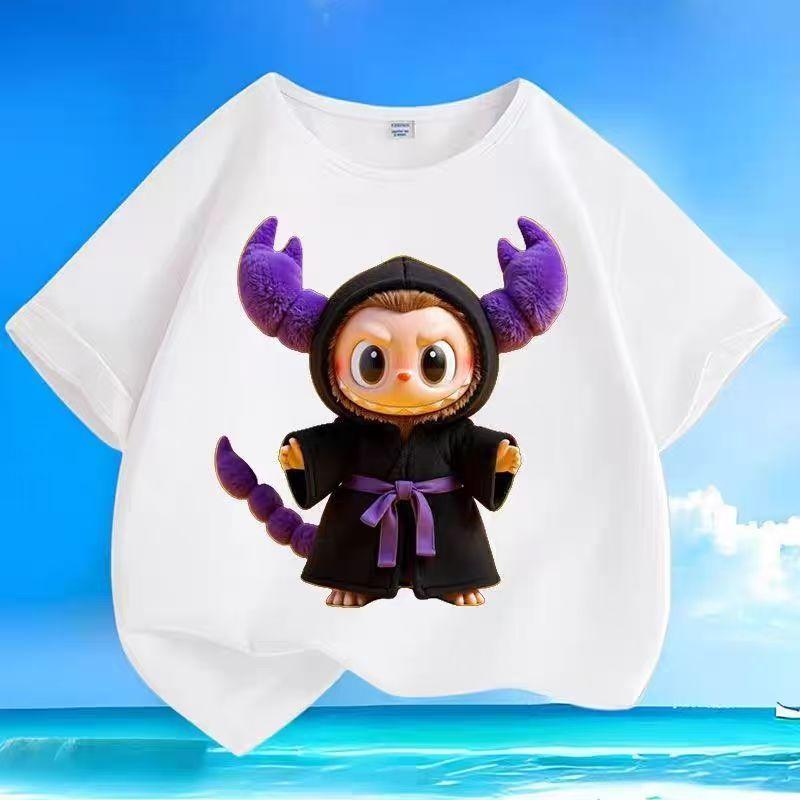 LABUBU Kreslený potisk Dvanácti souhvězdí Dětská trička Bílá Chlapecká Dívčí Krátký rukáv Top Trendy Oblečení Dárek