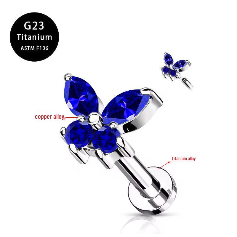 G23 Titanium Butterfly Lip & Ear Cartilage Stud Earrings with Internal Thread - Simple, Luxurious Design for Women's Piercings